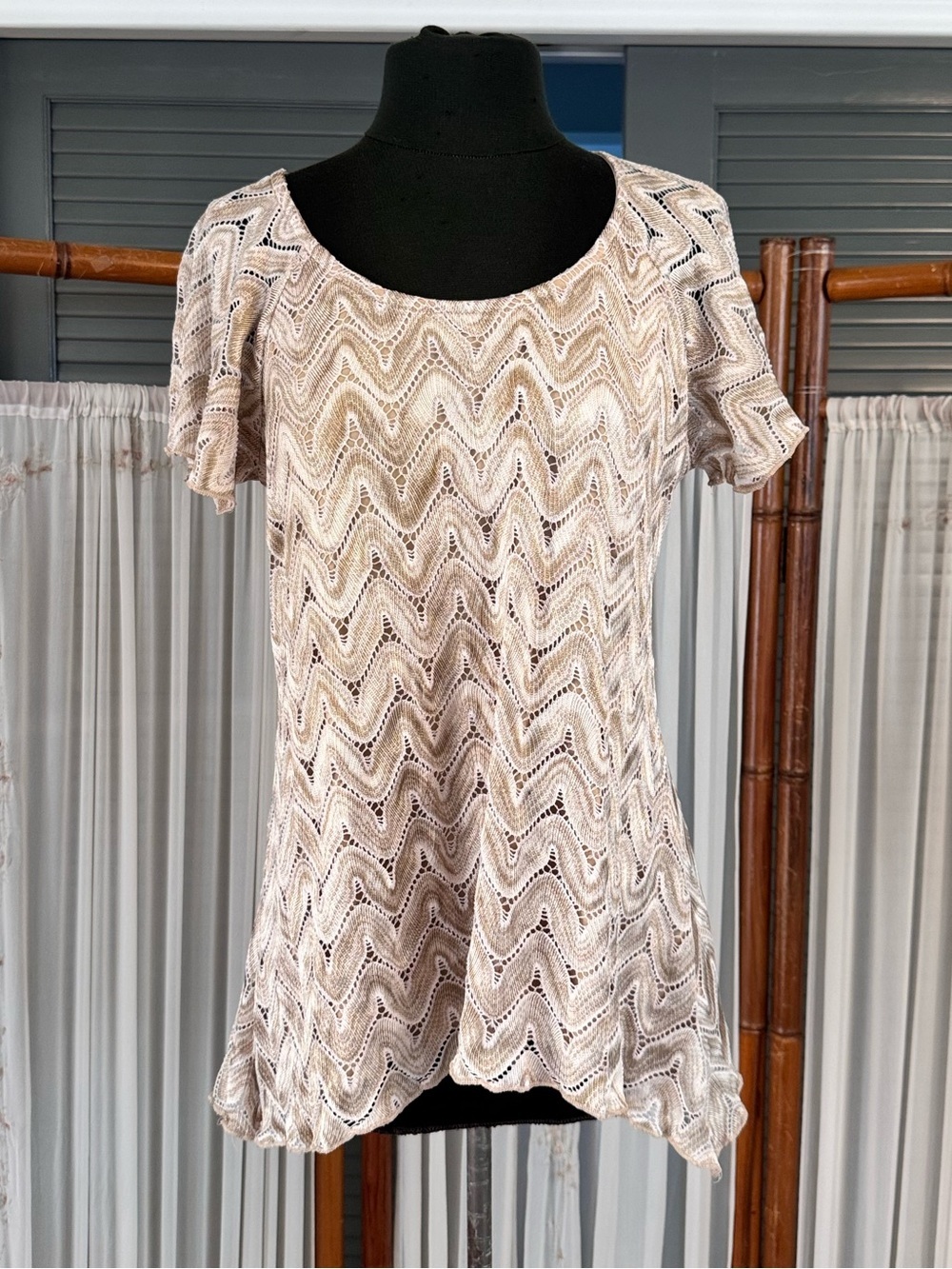 Vintage Brittany Black Beige Chevron Knit Blouse